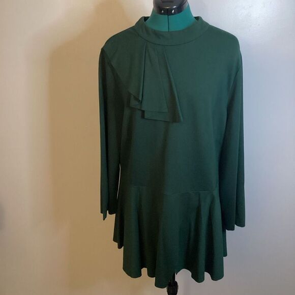 Melissa McCarthy Seven7 Emerald Green Stretch Tunic Ruffle accent Sheath dress S - Picture 1 of 10